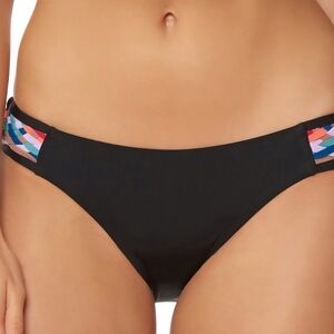Red Carter Bikini Bottom Black Side Tab Woven, SMALL